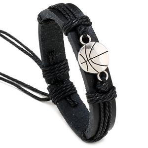 Basketball Charm Braided PU Leather Bracelet Hand-Woven Adjustable Hemp Rope Punk Sporty Jewelry For Fans Men Women