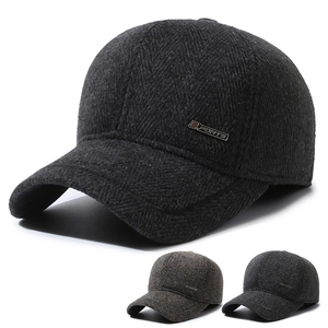 Men Winter Baseball Cap Herringbone Woolen Ear Protection Thick Warm Outdoor Sports Hat Adjustable
