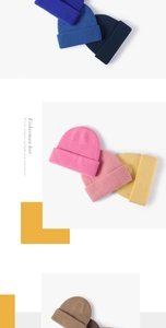 Close-up of fine ribbed texture and vibrant color range of warm knitted beanies