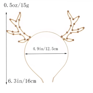 Detailed size specifications of golden metal reindeer antlers headband for Christmas