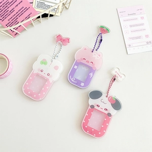 Kawaii acrylic cartoon animal photo frames with bunny and panda charms for keychains