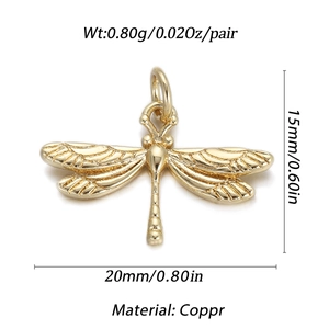 Detailed specs of 18K gold plated copper dragonfly pendant with weight and dimensions