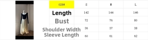 Detailed size chart for slim fit dress showing bust, length, and shoulder dimensions