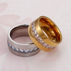Fashion gold and silver stainless steel rings with full crystal inlay on floral background