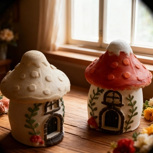 DIY mushroom house candle holder silicone mold for plaster storage box craft kits