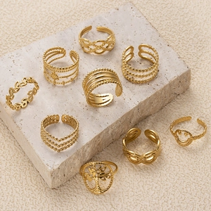Adjustable Rings Stainless Steel Tree Of Life Smiley Face Gold Plated Minimalist Bohemian Fashion Jewelry For Women