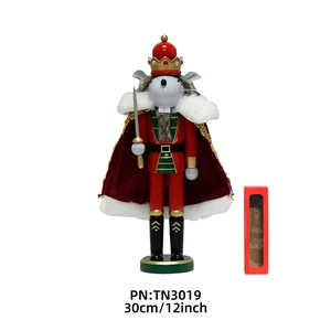 30cm wood rat king nutcracker figure with red cloak and sword in a gift box