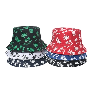 Coconut Tree Palm Print Bucket Hat Polyester Sun Protection Summer Beach Travel Outdoor Fishing Cap For Men Women