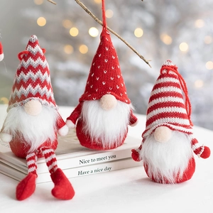 Set of 3 Christmas gnome plush dolls with red and white knit hats and beard decor