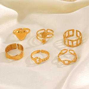18K gold plated stainless steel celestial rings set with star moon and heart charms