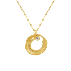 Minimalist S925 sterling silver hollow round necklace with inlaid diamond in gold finish