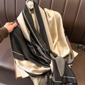 Large Faux Satin Scarf Shawl Geometric Color Block Pattern Elegant Soft Wrap For Women Winter Warm Fashion Accessory