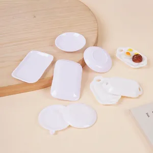 Miniature Dollhouse Tableware White Plastic Tiny Plates Trays DIY Food Play Kitchen Toys For Pretend Game
