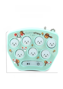 Detailed size view of mint green mini whack-a-mole handheld game toy keychain