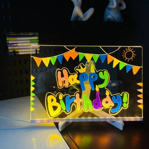 Luminous LED acrylic message board with Happy Birthday writing and colorful lights