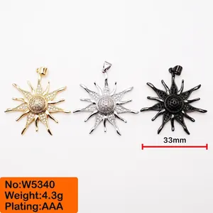 Three-color sunflower copper pendants with AAA zircon inlay and 18K gold plating