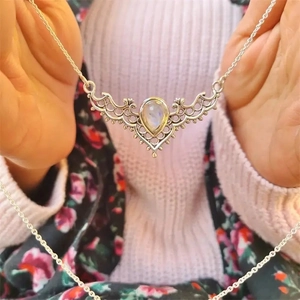 Elegant hollow antler necklace with teardrop moonstone in silver finish for women