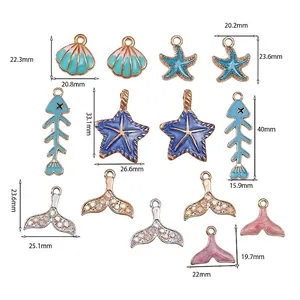 10 Stück Ozean-Legierungsanhänger mit Muschel Seestern und Meerjungfrauenschwanz für DIY