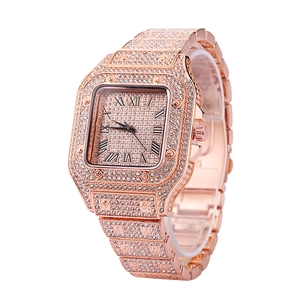 Luxury rose gold square watch with full diamond setting and Roman numeral dial