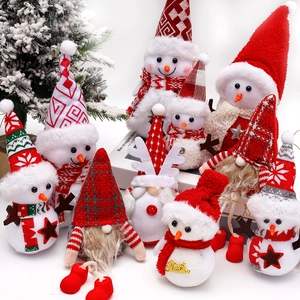 Christmas Plush Doll Decoration Mini Snowman Santa Claus Gnome Bear Figures For Holiday Party Ornament