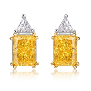 Elegant S925 silver stud earrings with yellow ice-cut gemstone and triangular accents