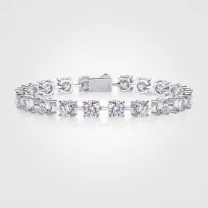 Pulsera de Tenis de Moissanita de Plata de Ley 925 Corte Redondo Brillante Color D Pulsera de Eslabones de Moissanita para Mujeres Hombres Joyería de Regalo
