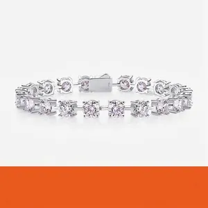 925 Sterling Silver Moissanite Tennis Bracelet Round Cut Sparkling D Color Moissanite Link Bracelet For Women Men High Jewelry Gift