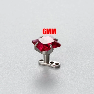 Surgical steel dermal anchor with 6mm square red zircon stone for body piercing