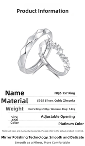 Detail of S925 silver couple rings showing the mirror polished surface and cubic zirconia inlay