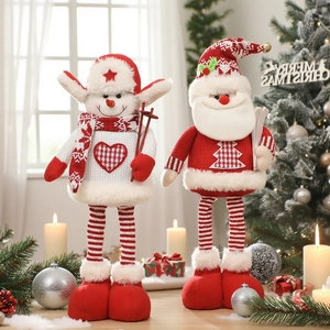 Charming Santa and Snowman knit figurines with long telescopic legs for festive decor