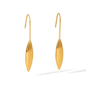 Detailed view of glossy 18K gold-plated teardrop earrings with a smooth polished finish