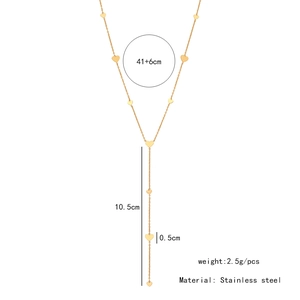 Detail of Y-shaped gold stainless steel heart necklace with 10.5cm drop and 2.5g weight