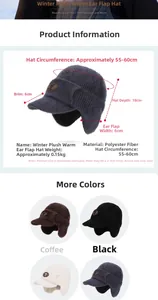 Detailed size specifications for winter plush ear protection baseball cap with measurements
