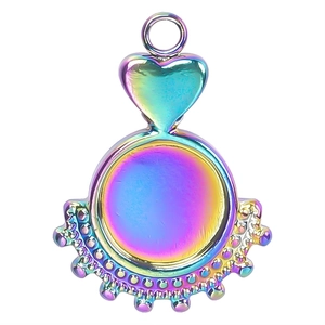 Rainbow plated stainless steel heart pendant tray with decorative beaded edge detail
