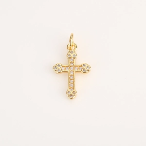 Exquisite gold cross pendant with micro-p鑲嵌ed clear zircon stones for DIY jewelry