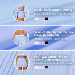 High-waist pleated tennis skirt with breathable mesh lining and quick-dry fabric