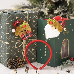 Detailed view of festive Christmas headband with plush Reindeer antler and Santa decor
