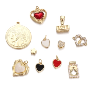 French Style DIY Jewelry Pendants Heart Coin Portrait 18K Gold Plated Copper Charms Enamel Zircon Artificial Pearl For Women