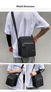 Close-up of a multi-pocket men's crossbody bag with durable zippers and adjustable strap