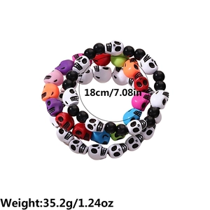 Set of 3 colorful Halloween skull beaded bracelets with size and weight dimensions