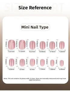 Size chart for 24pcs nude pink glitter cat eye short square press-on nails set