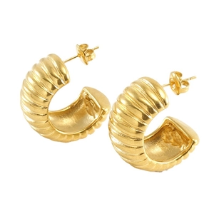 Boucles d'oreilles créoles croissant vintage en acier inoxydable plaqué or 18 carats