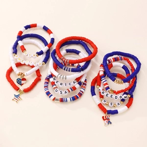 Patriotic US Flag Polymer Clay Heishi Beaded Bracelets With USA America Letters Stars Stripes Charms Bohemian Jewelry For Men Women