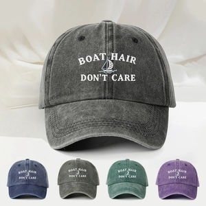Casquette De Baseball En Coton Lavé Rétro Broderie Boat Hair Don't Care Chapeau De Papa Usé Vacances Voile Extérieur Unisexe