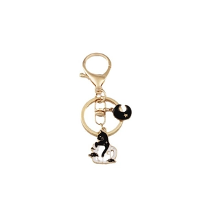 Cute black cat on white cloud enamel keychain with gold star crescent moon pendant