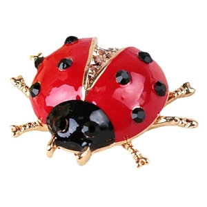 Red enamel ladybug brooch with sparkling black rhinestones and gold-plated alloy frame