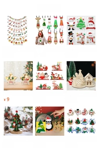 Selection of festive Christmas decorations including wooden ornaments and felt crafts
