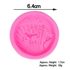 Molde de silicona rosa con abanico de bambú y relieve de pájaro para decoración