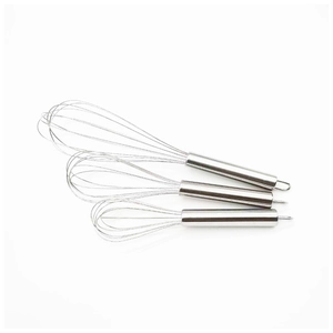 Three sizes of semi-automatic stainless steel whisk sets with hanging loop handles