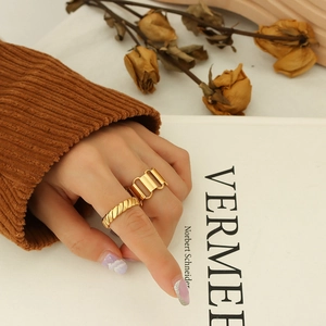 French vintage 18K gold plated titanium rings with twisted and striped geometric designs
